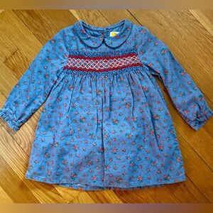 Baby Boden 6-12M Blue Collared Floral Print Dress with Smocking